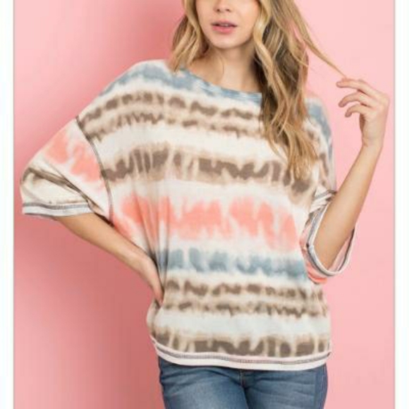 LAST ONE❗Jolie Chic Multicolor Tie-Dye Short Sleeve Top - Picture 3 of 9